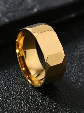 3/$35 NWT Mens 18K Gold Plated Stainless Steel Faceted Geometric Wide Band